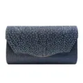 Sparkly Rhinestone Evening Clutch Bag Elegant Wedding Party Purse Dark Blue Color - Purple Blue