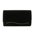 Elegant black velvet evening clutch bag with chic wavy gold metal trim for weddings and parties. - Black