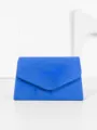 Blue suede evening clutch bag, elegant solid color party purse for women's dress outfits. - Blue