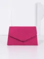 Elegant fuchsia suede evening clutch bag, stylish minimalist solid color design for women parties. - Rose Red