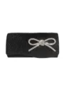 Black glitter evening clutch bag with sparkling rhinestone bow, perfect for party. - Black