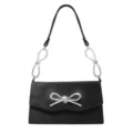 Black Suede Rhinestone Bow Shoulder Bag, Elegant Evening Purse for Women and Parties. - Black
