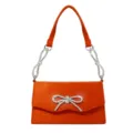 Orange Suede Rhinestone Bow Shoulder Bag, Elegant Evening Party Handbag For Women - Orange Red
