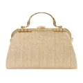 Gold glitter evening clutch bag with metallic frame, vintage handle and rhinestone decor. - Gold