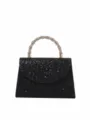 Black sequin evening bag with rhinestone twisted handle for women, stylish crossbody bag. - Black