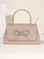 Glitter rhinestone bow handbag, stylish pink evening clutch bag for women, chic variant. - 22*21*5 cm / Champagne
