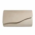 Classic suede evening clutch bag with elegant metallic wave flap design for women, champagne. - Apricot