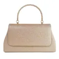 Elegant glitter evening handbag for women with metallic handle, stylish gold party clutch bag. - Champagne