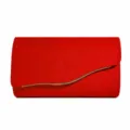 Red velvet evening clutch bag, elegant red suede handbag with stylish metallic wave detail - Red