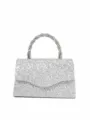Silver sequin evening bag with sparkling rhinestone twisted handle for chic party styling. - Silver