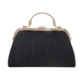 Black glitter evening clutch bag with gold frame, rhinestones and chain strap for women. - Black