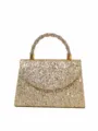 Sparkling gold evening handbag with rhinestone twisted handle, elegant bridal party clutch bag. - Gold
