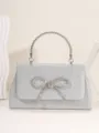 Silver glitter handbag with sparkling rhinestone bow and metal handle for women evening party. - 22*21*5 cm / Silver