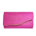 Hot pink velvet evening clutch bag with curved gold trim for women elegant party purse. - Magenta