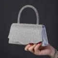 Bolso de noche brillante con pedrería plateada, elegante bolso de mano para fiestas mujer. - Plateado