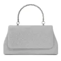 Elegant silver glitter evening handbag with metallic handle for women parties and weddings. - Silver