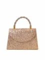 Glitter evening handbag with sparkling rhinestone twisted handle, elegant gold sequin shoulder bag. - Champagne
