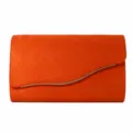 Orange velvet evening clutch bag with metallic wave strip, elegant minimalist style for women. - Orange