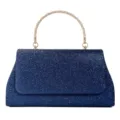 Elegante Glitzer Abendtasche für Damen mit goldfarbenem Metallgriff, perfekte Party Handtasche. - Marineblau