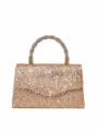 Shiny Sequin Evening Bag with Rhinestone Twist Handle Elegant Crossbody Party Handbag - Champagne
