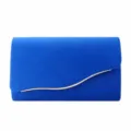 Elegant blue velvet evening clutch bag for women, featuring a chic wavy gold metal trim. - Sapphire Blue