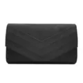 Black velvet evening clutch bag for women, chic triple chevron flap design for party use. - Black