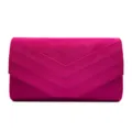 Hot pink suede envelope clutch bag with three V-shaped pleated stripes for women evening party. - Deep Pink
