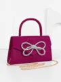 Stunning rhinestone bow sequin evening handbag, elegant pink crossbody bag for women. - Rose Red