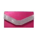 Pink velvet rhinestone clutch bag for women, luxury evening party handbag with chain. - 24*6*13cm / Rose Red