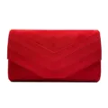 Red velvet evening clutch bag for women, elegant V-pleated design for parties and weddings. - Red