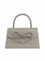 Sparkling sequin evening handbag with crystal bow design, elegant ladies shoulder party bag. - Champagne
