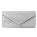 Silver glitter envelope evening clutch bag, elegant wedding party shoulder handbag for women. - Silver