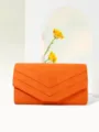 Orange suede evening clutch bag, stylish V-pleated women's envelope handbag for parties. - Orange Red