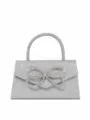 Silver sequin evening bag with sparkling rhinestone bow, elegant top handle clutch purse for party. - Silver