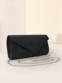 Black glitter envelope evening bag with silver chain strap stylish mini clutch for women. - Black