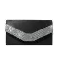Elegant black velvet evening clutch bag with sparkling rhinestone V-band for women parties. - 24*6*13cm / Black