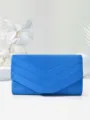 Blue suede evening clutch bag with chic V-pleated design, elegant accessory for women parties. - Blue