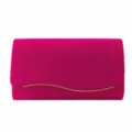 Magenta velvet evening clutch bag with gold wavy metal trim for wedding party dress - Rose Red