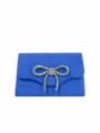 Blue faux suede evening clutch bag with sparkling rhinestone bow, elegant party handbag. - Sapphire Blue