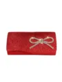 Red pleated evening clutch bag with sparkly rhinestone bow for women party wedding prom. - Red