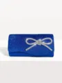 Blue glitter evening clutch bag with sparkling rhinestone bow, elegant party handbag. - Sapphire Blue