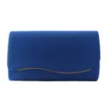 Elegant blue velvet evening clutch bag with metallic wave trim for weddings and parties. - Blue