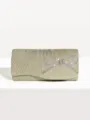 Gold glitter evening clutch bag with sparkling crystal bow, elegant mini party handbag for women. - Gold