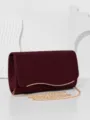 High-end velvet evening bag with gold chain strap, elegant clutch for weddings and parties. - Burgundy