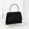 Classic Black Glitter Evening Handbag with Rhinestone Handle and Chain Strap Variant - Black