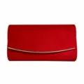 Red evening clutch bag minimalist faux suede handbag with elegant curved metal accent for women - Red