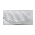 Silver pleated evening clutch bag with rhinestone curved flap, elegant women's party handbag. - Silver