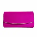 Fuchsia velvet evening clutch bag with curved metal strip, elegant minimalist style for women. - Rose Red