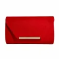 Red velvet evening clutch bag for women, elegant bridal handbag with gold metal clasp. - Red