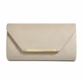 Velvet evening clutch bag for women, elegant bridal handbag with gold metal bar accent. - Apricot